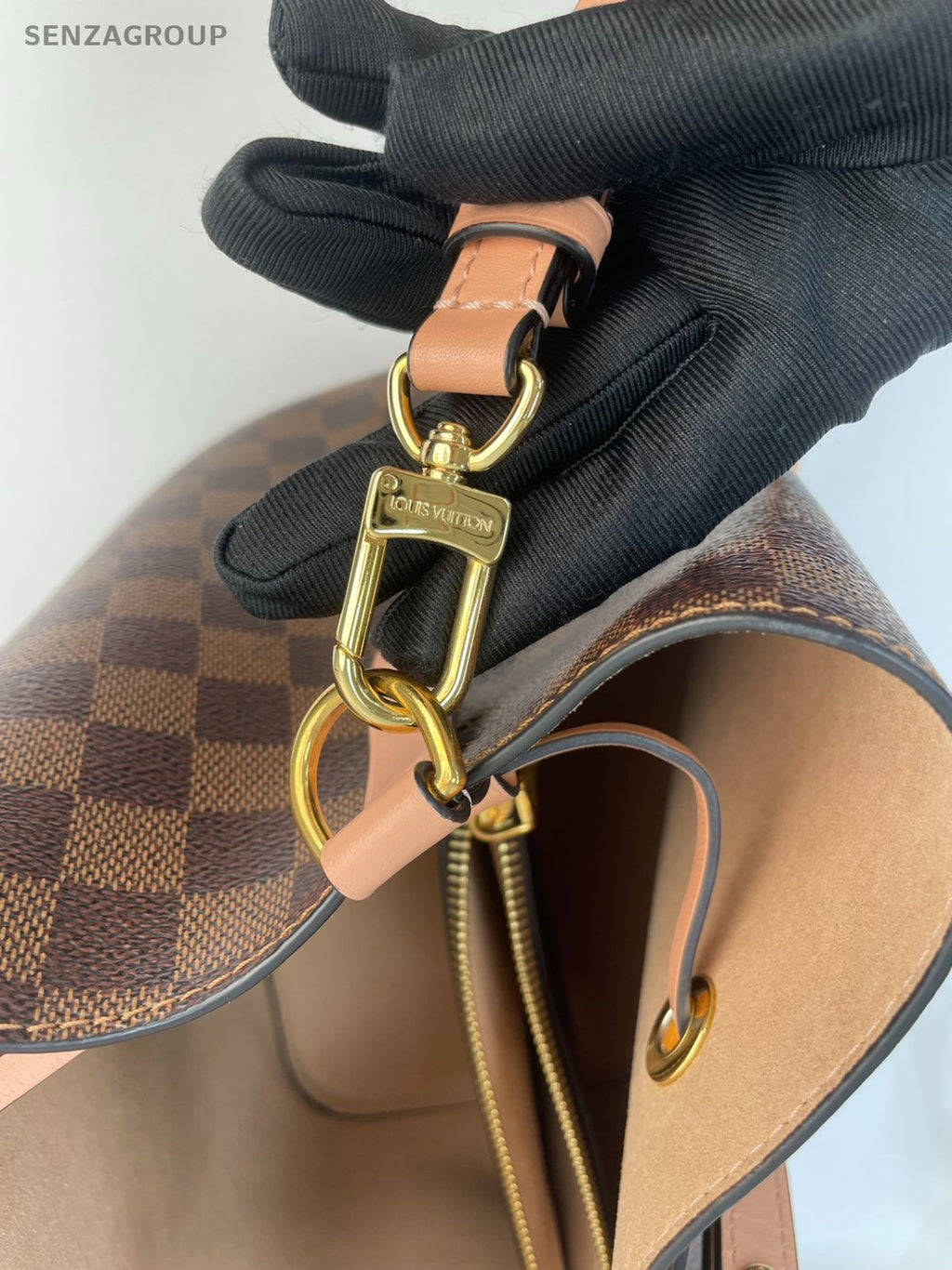 #001 - Louis Vuitton NéoNoé Pink Interior Damier Bucket Bag MM Brown Canvas YY73