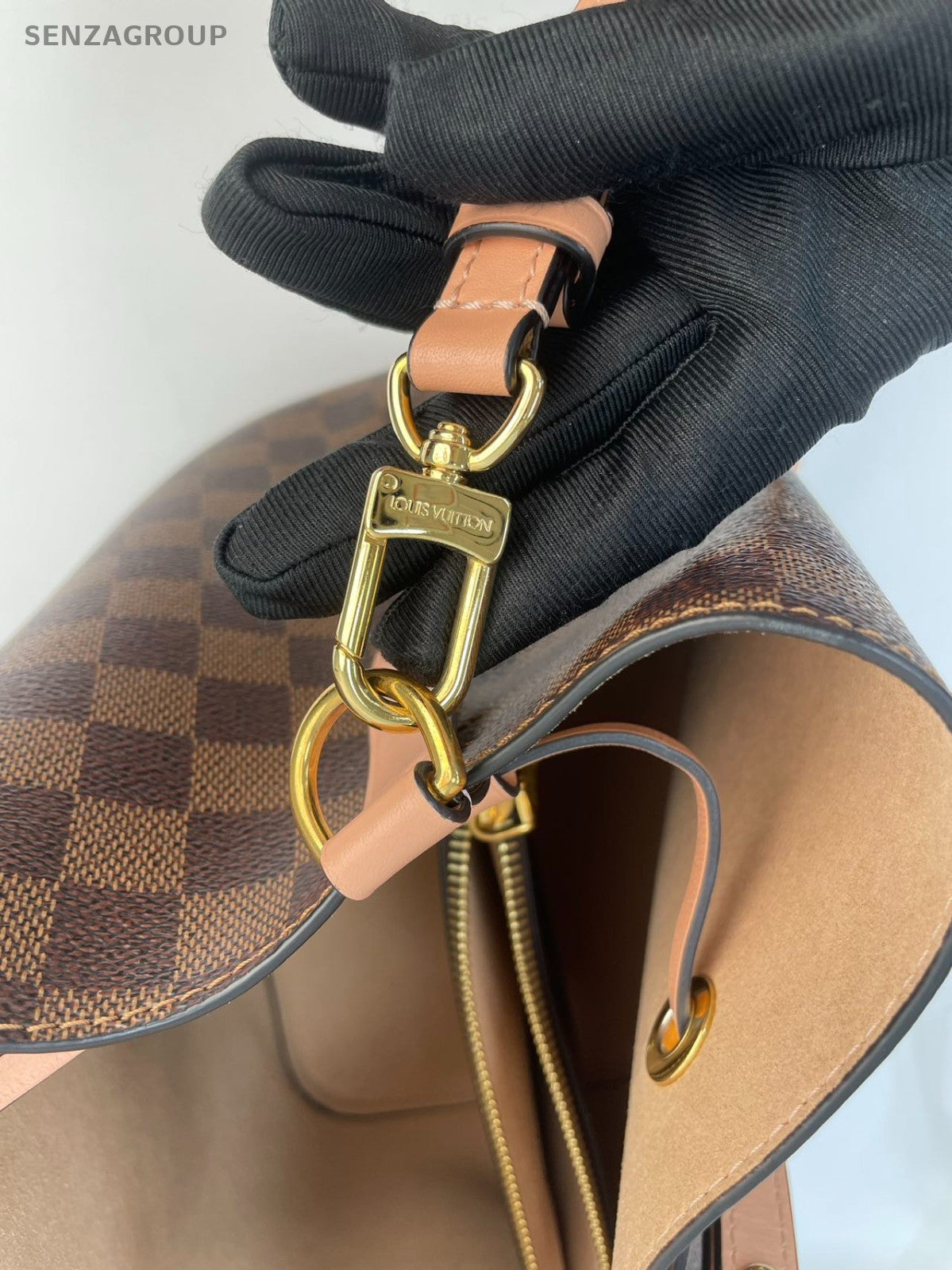 #001 - Louis Vuitton NéoNoé Pink Interior Damier Bucket Bag MM Brown Canvas YY73