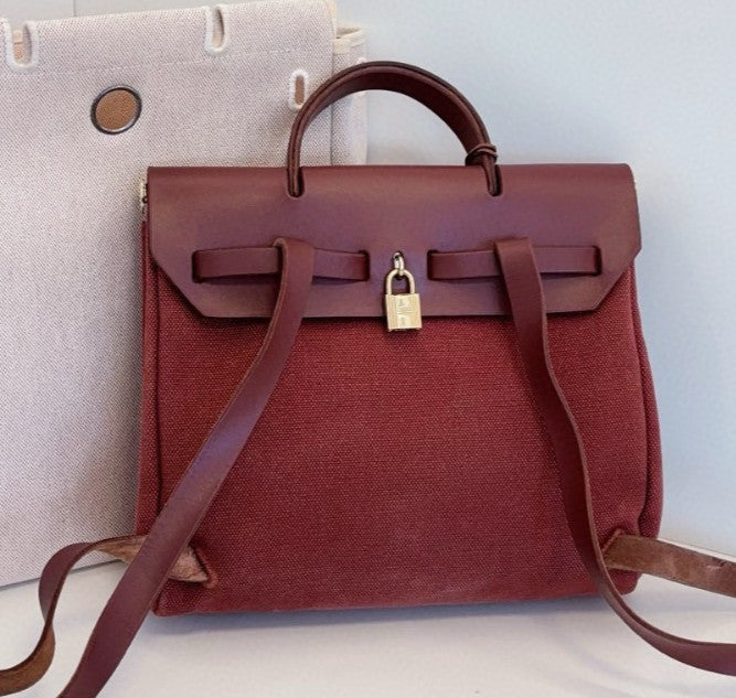 Hermes Herbag31 Backpack Red Brown Gold Hardware Women Classic Fashion