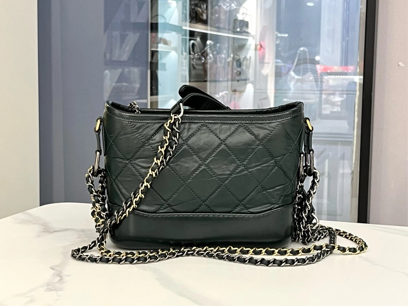 CHANEL Gabrielle Small Green Chain Shoulder Crossbody Women