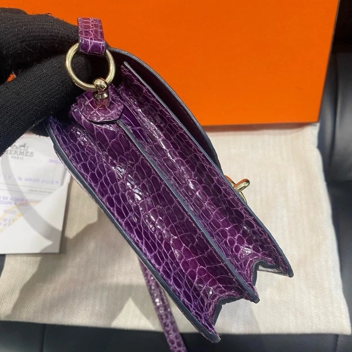 Hermes Roulis 19 Mini Shoulder Crossbody Bag Purple Gold Hardware Women D