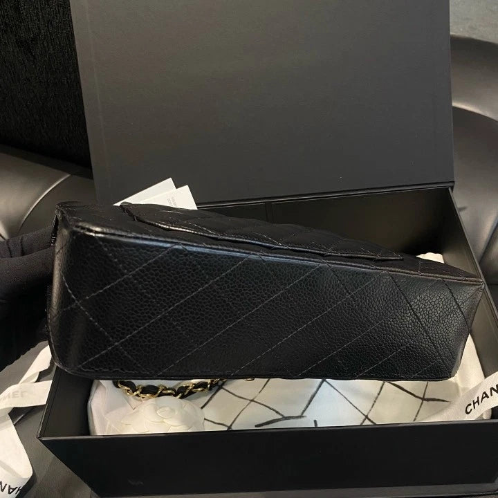 Chanel Classic Flap PM Calfskin Chain Shoulder Crossbody Bag Black Women D