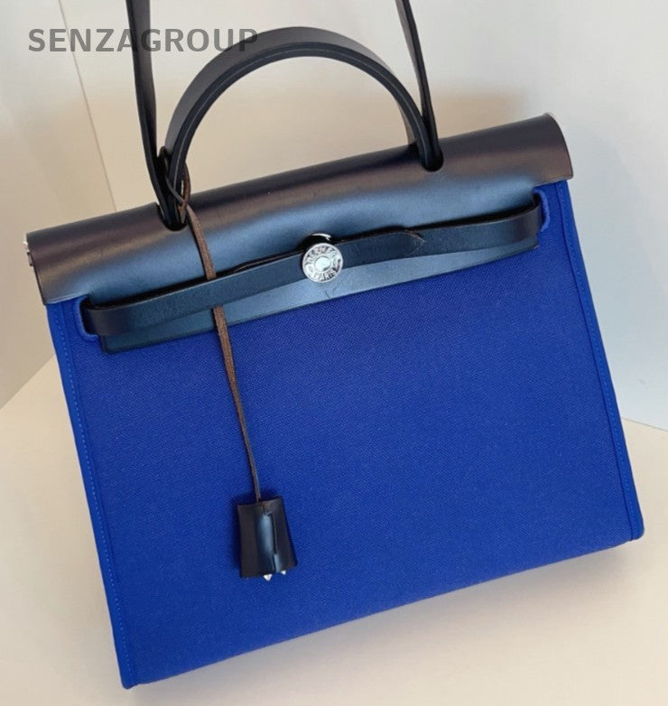 Hermes Herbag31 Shoulder Bag Crossbody Blue Silver Unisex Adults Classic Fashion