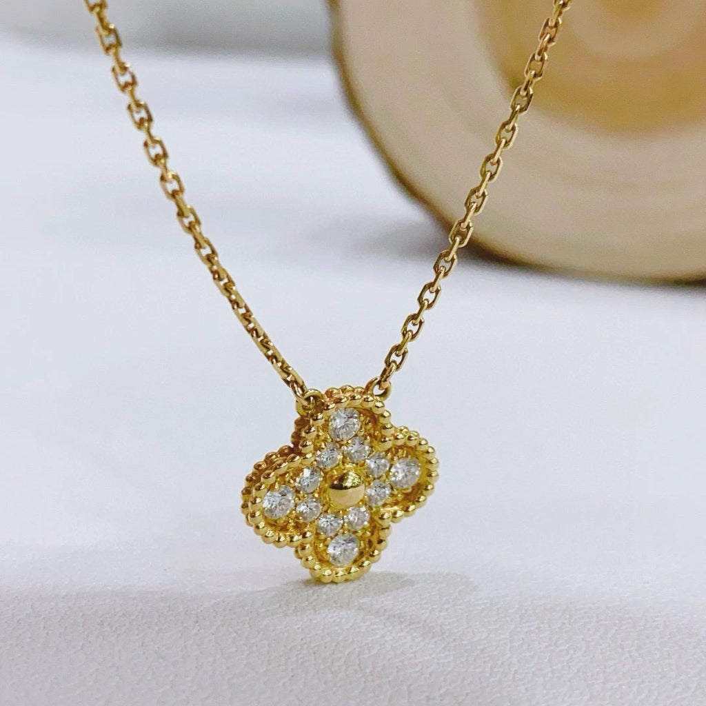 Van Cleef &amp; Arpels Vintage Alhambra 18K Yellow Gold Pendant Necklace 12 Diamonds