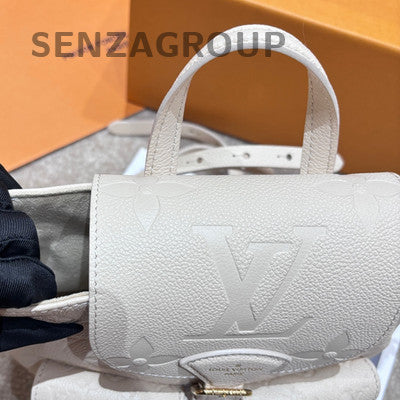 LV Leather Embossed White Gold Backpack Women Classic Fashion