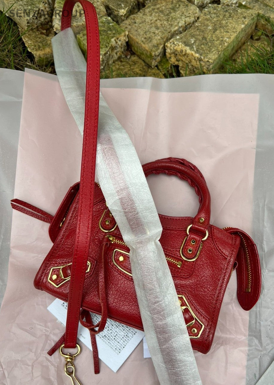 Balenciaga City mini Top Handle 2way Shoulder Handbag Red Gold Women