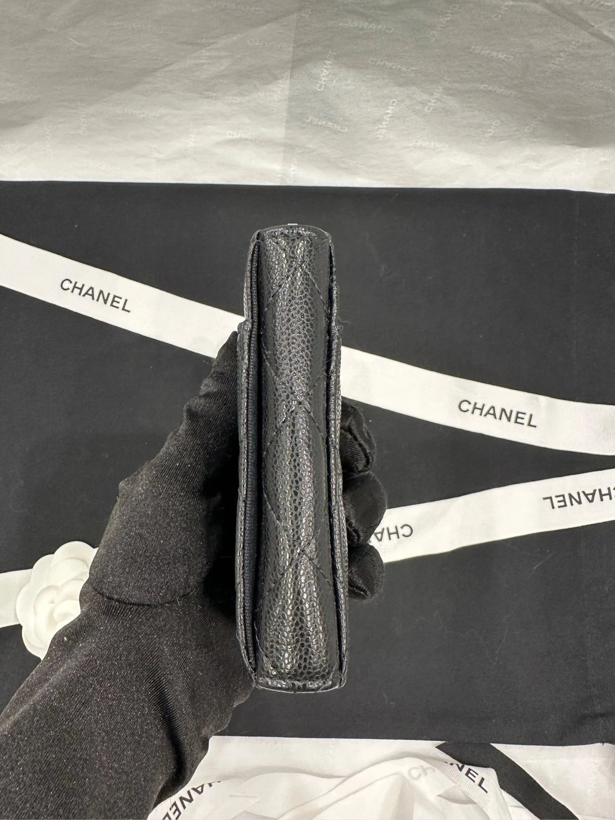 CHANEL Black Leather Zip Card Wallet For Women