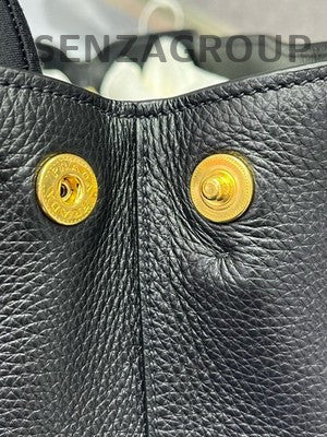 Prada Vitello Leather Black Gold Tote Shoulder Bag Classic Women