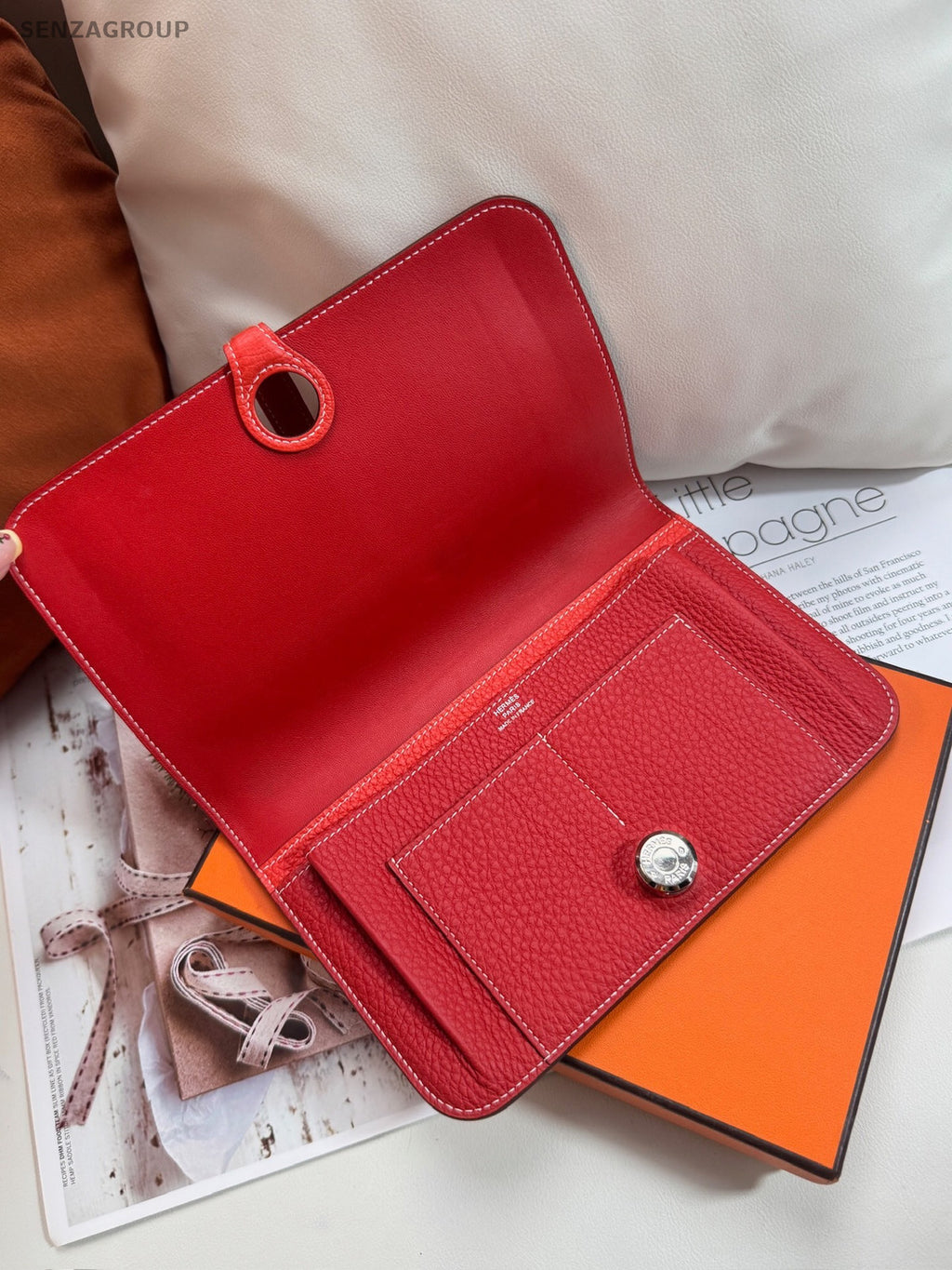 Hermès Dogon Duo Red Silver Hardware Wallet Clutch Women Classic