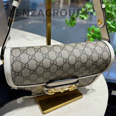 Gucci Horsebit 1955 White GG Supreme Canvas Shoulder Bag for Women