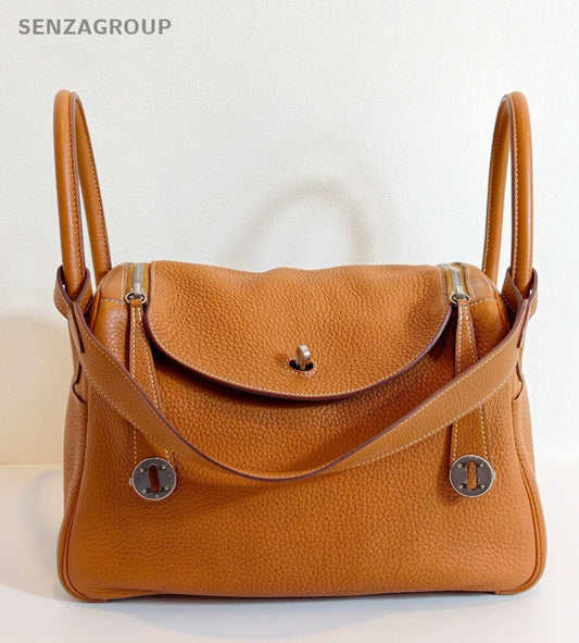 Hermes lindy30 Calfskin Hand bag Shoulder Bag Brown Silver Used Women Classic
