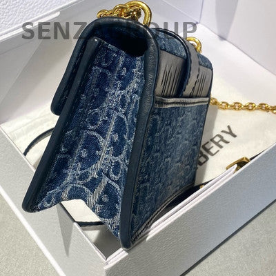 Dior Montaigne 30 Small Oblique Denim Chain Shoulder Crossbody Bag