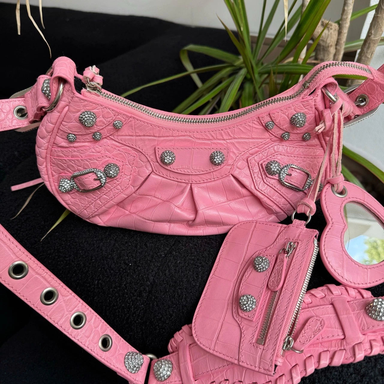 Balenciaga Pink Leather Le Cagole XS Motorcycle Shoulder Bag For Women