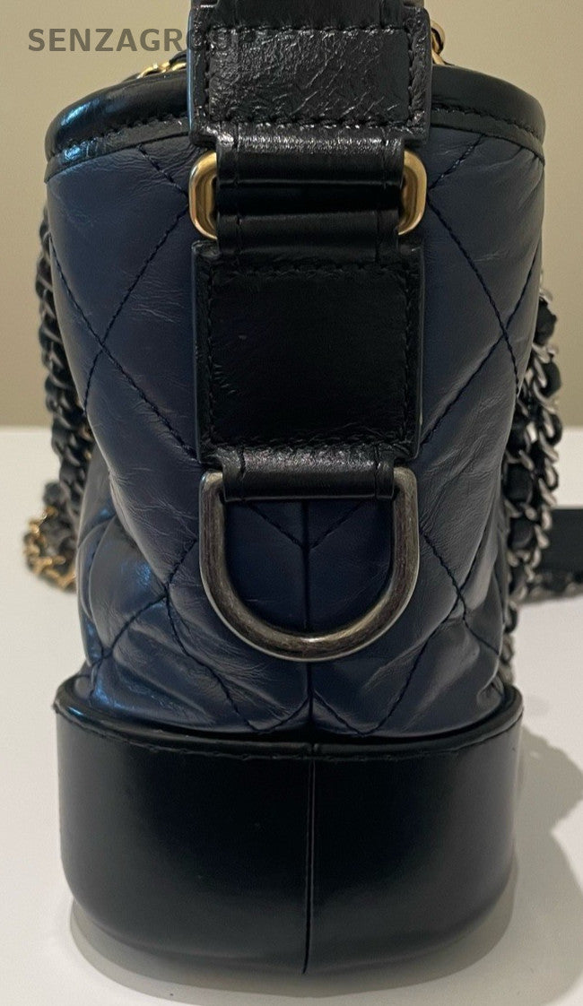 Chanel Gabrielle PM Chain Shoulder Bag Crossbody Blue Gold Women Classic
