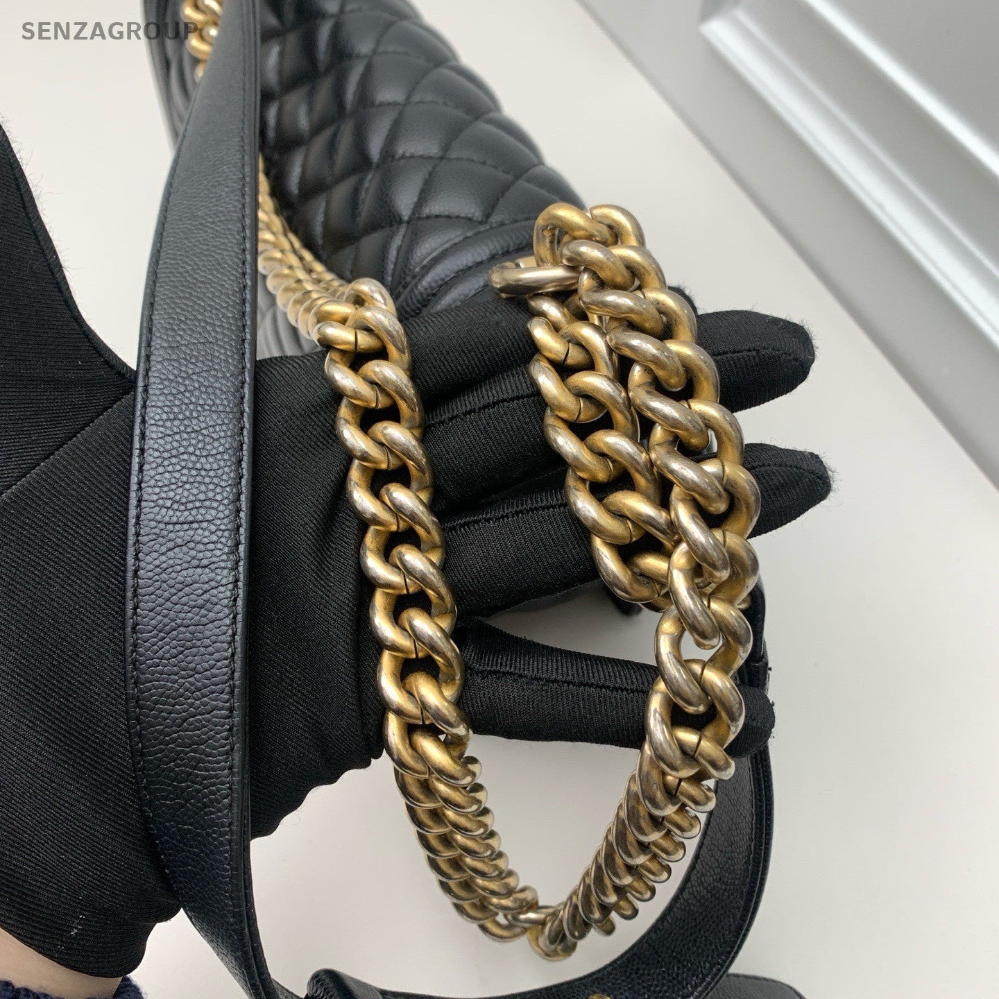 Chanel Leboy MM Chain Diamond Shoulder Bag Black Gold Women Classic Fashion