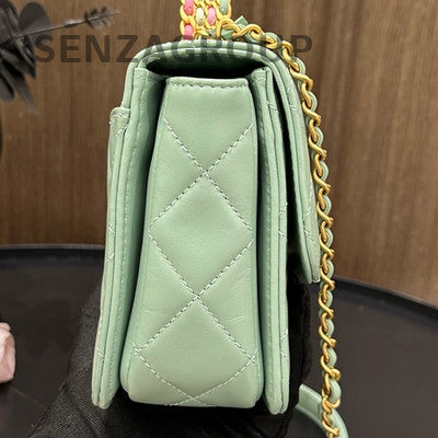 Chanel Quilted Chain Shoulder Crossbody Bag Green Gold Hardware
