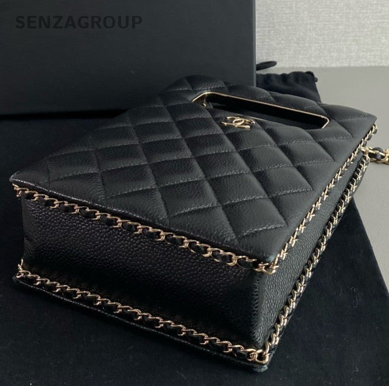 Chanel 22S Tote Diamond Chain Crossbody Black Gold Women Classic