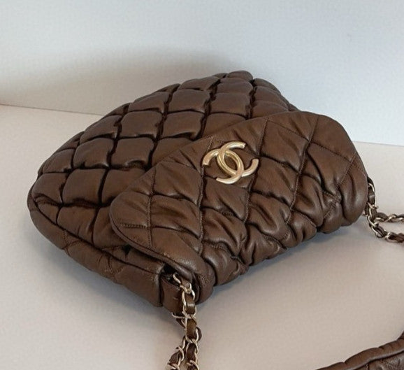 Chanel Diamond Chain Shoulder Bag Brown Gold Used Women Classic