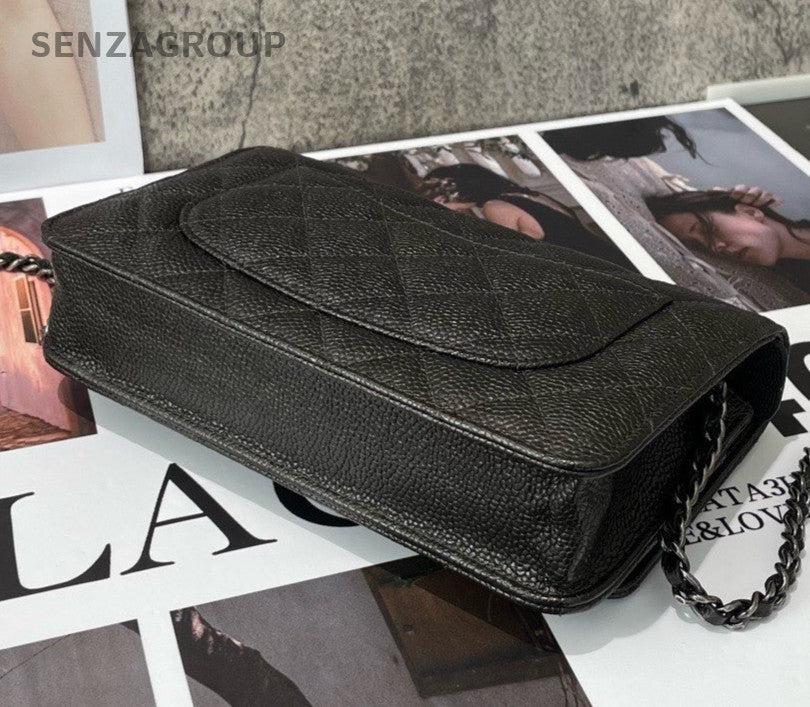 Chanel WOC Diamond Chain Shoulder Bag Crossbody Black Silver Women Classic