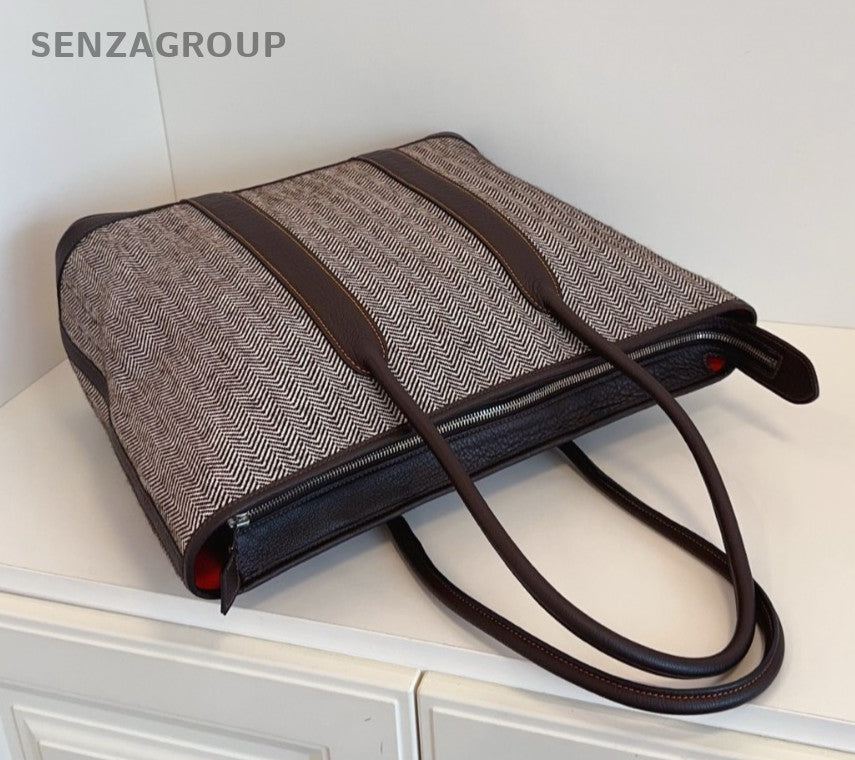 Hermes Garden Tote Long Handle Strap Canvas Sholder bag Wool leather patchwork