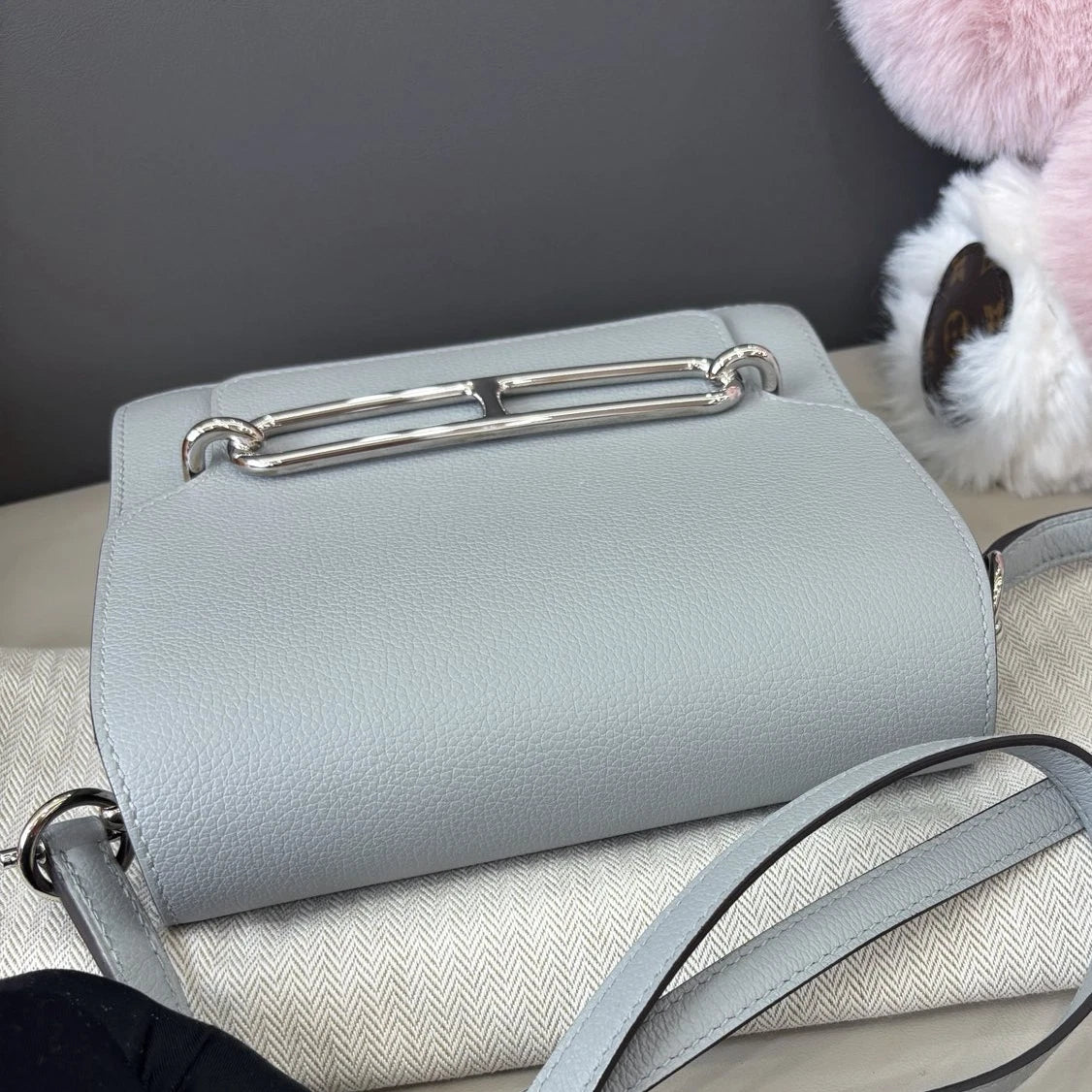 Hermes Roulis19 Evercolor Shoulder Crossbody Blue Silver Women Classic