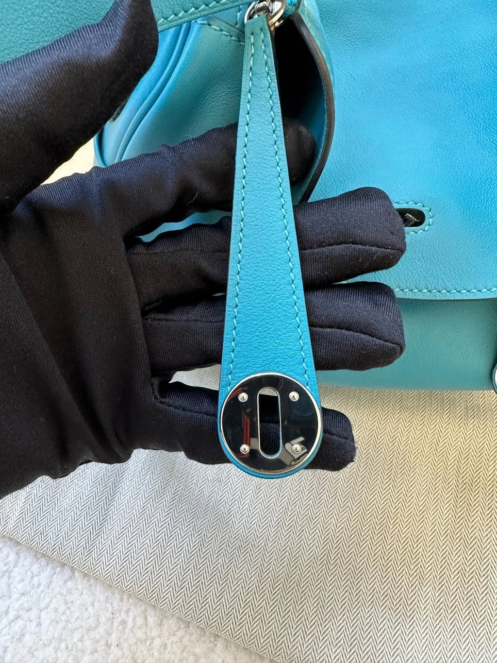 Hermes Lindy30 Blue Leather Silver Hardware Bag For Women