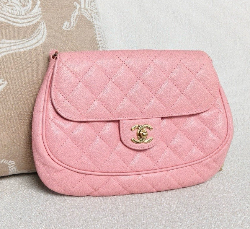 Chanel Diamond Chain Shoulder Bag Pink Gold Used Women Classic Vintage