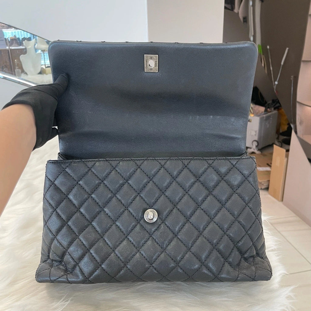 Chanel Coco Handle Large Black Caviar Leather Chain Shoulder Bag