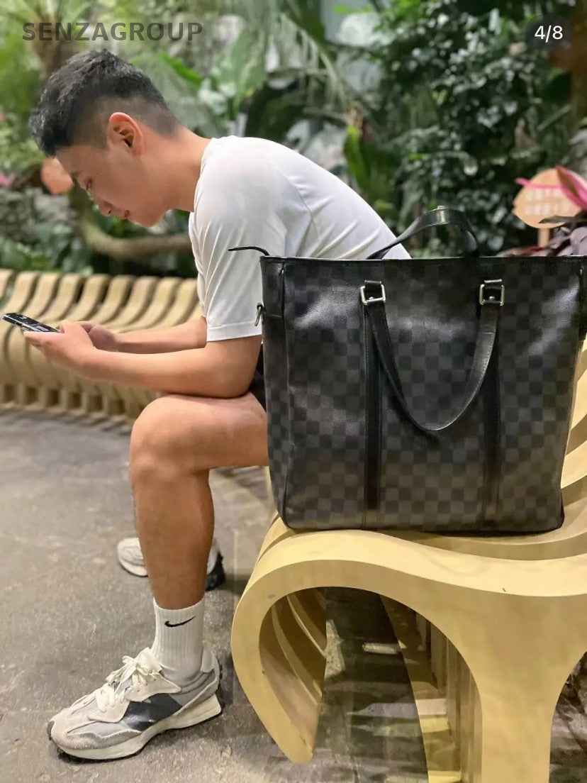 Louis Vuitton Tadao Damier Ebene Top Handle 2way Shoulder Handbag Black Silver