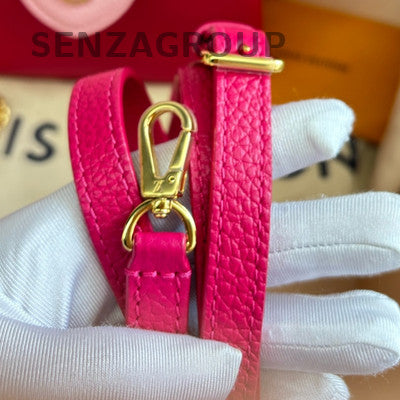 Louis Vuitton Capucines Chain Taurillon Handbag Shoulder Bag Red Gold Women