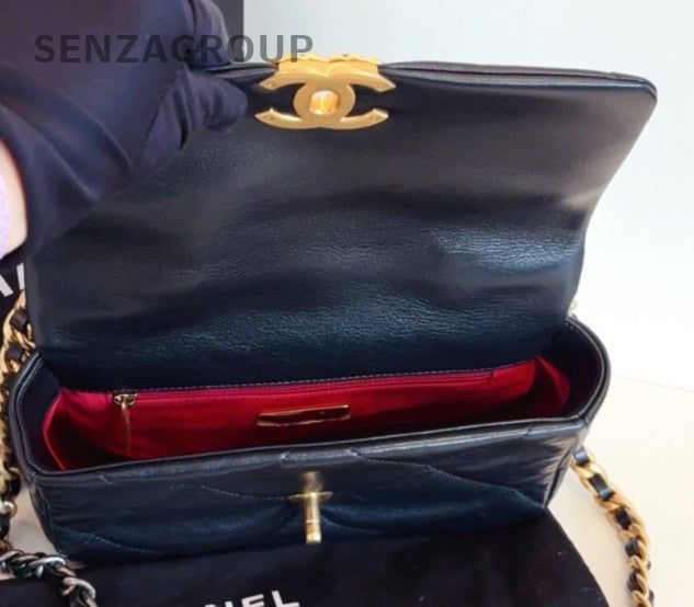 Chanel 19Bag PM Chain Shoulder Bag Crossbody Black Gold Women Classic Diamond