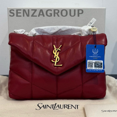 YSL Saint Laurent Puffer Mini Red Lambskin Gold Chain Shoulder Bag
