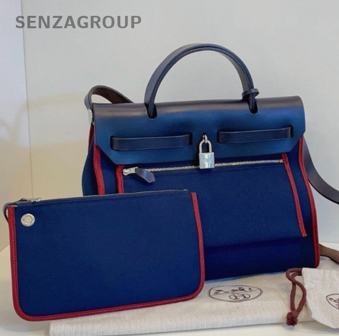 Hermes Herbag31 Top Handle Bag Crossbody Blue Silver Used Women Classic