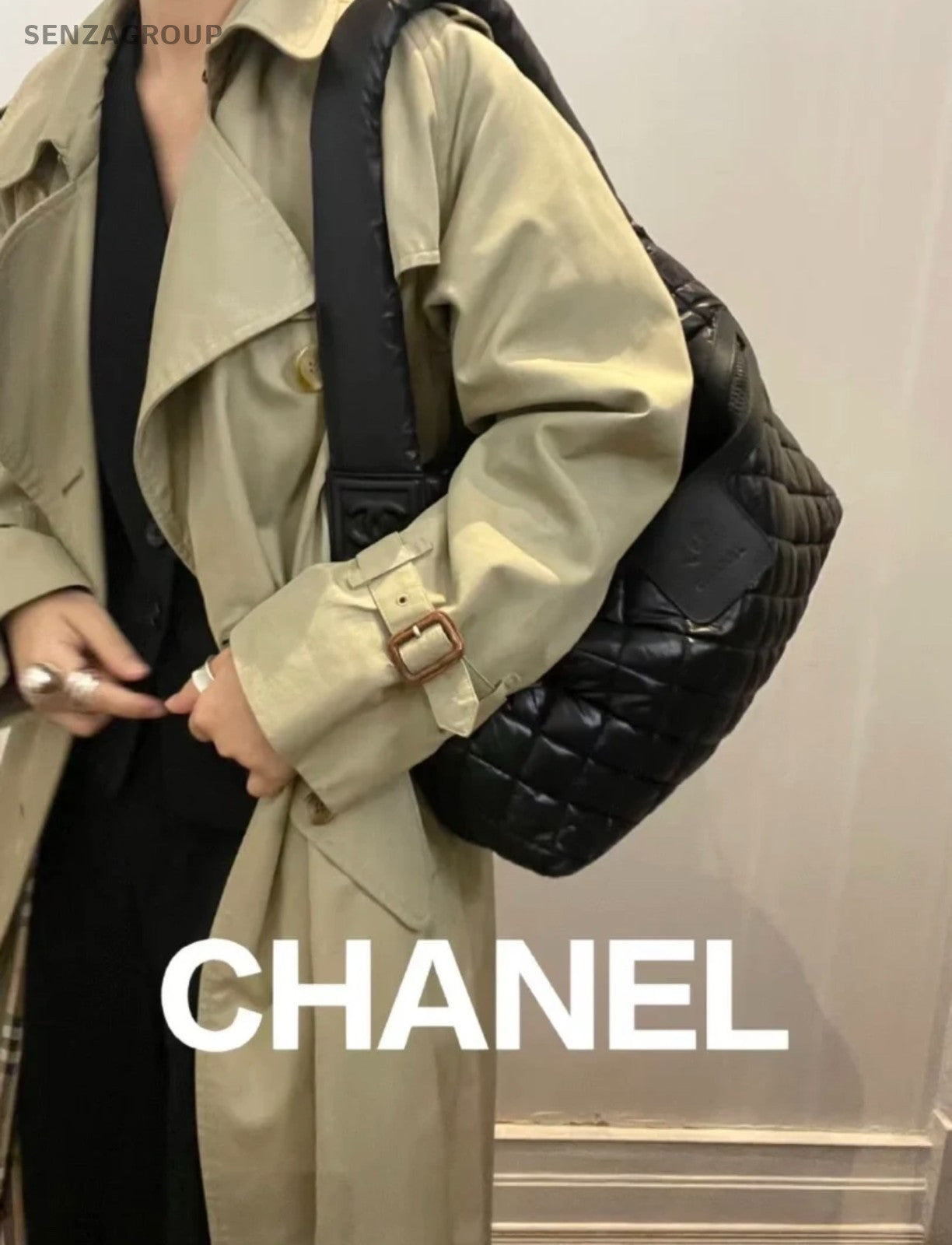 CHANEL Hobo Diamond pattern All Black sportline Shoulder bag Women Black