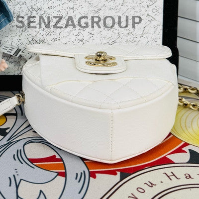 Chanel White Gold Heart Chain Shoulder Crossbody Bag Small Classic Fashion