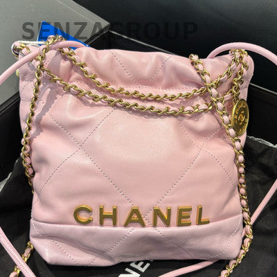 Chanel 22 Bag Mini Pink Gold Hardware Trash Bag Chain Crossbody Women