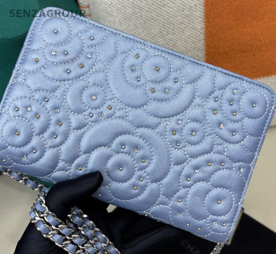 Chanel WOC Bling Bling Chain Shoulder Bag Crossbody Blue Silver Women Designer