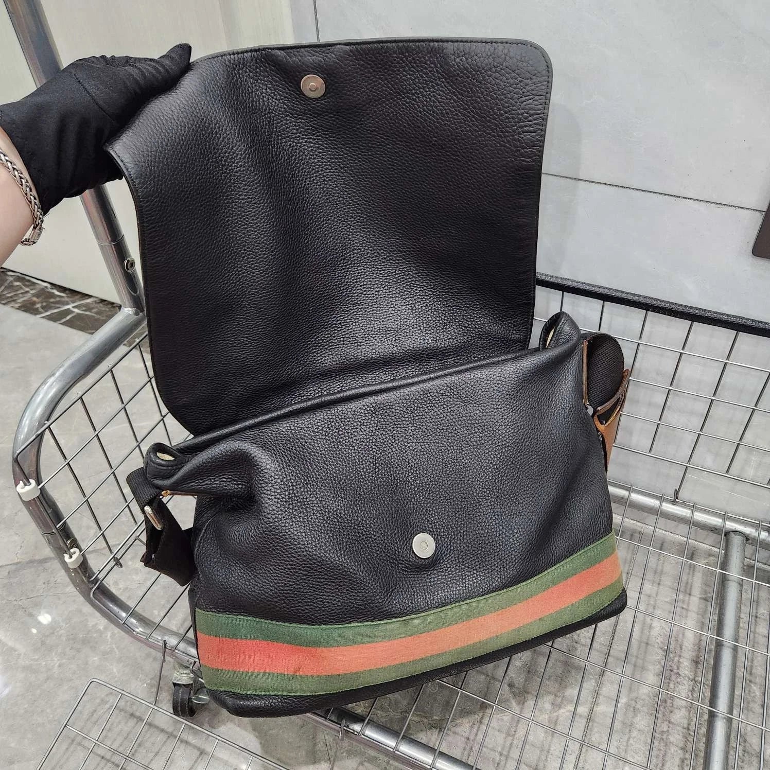 Gucci Striped Canvas Flap Messenger Shoulder Crossbody Women