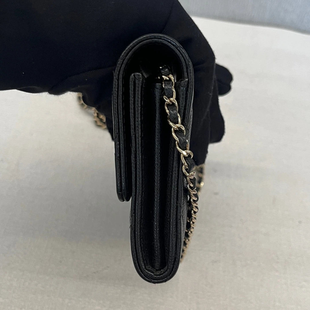 Chanel Classic Flap Calfskin Diamond Gold Chain Black Shoulder Bag Crossbody