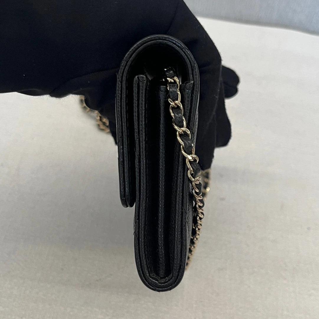 Chanel Classic Flap Calfskin Diamond Gold Chain Black Shoulder Bag Crossbody