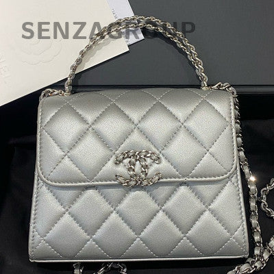 Chanel Kelly Silver Gray Quilted Chain Crossbody Shoulder Bag