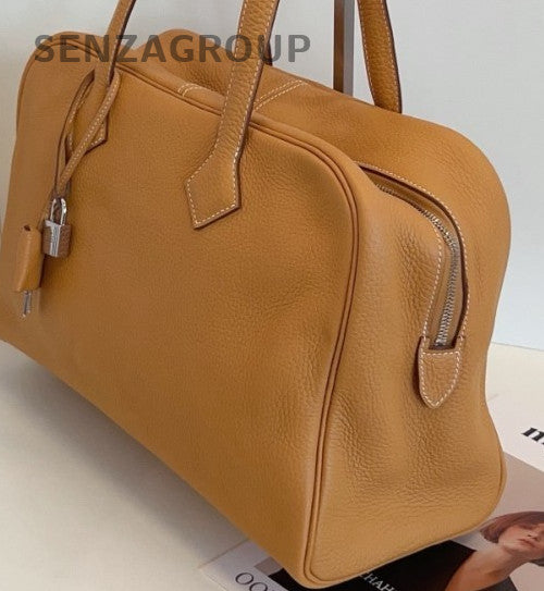 Hermes Victoria Togo Leather Shoulder Bag Yellow Silver Women Classic