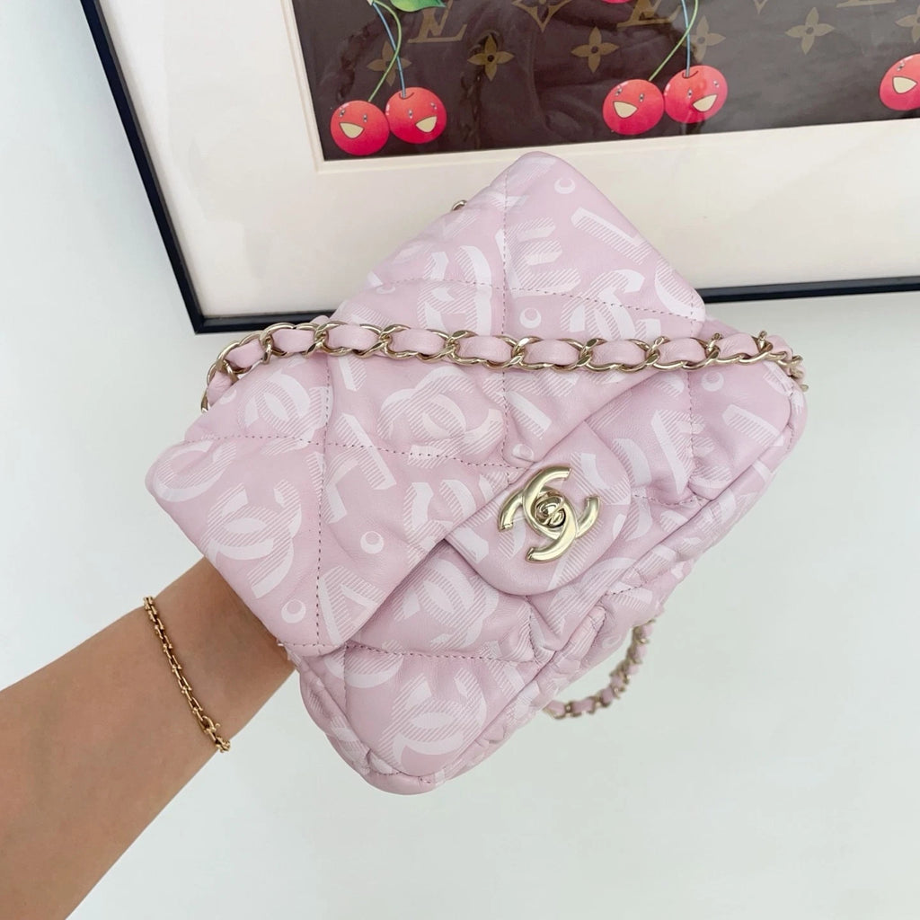 Chanel Puffy Square Flap Bag Crossbody &amp; Shoulder Bag Light Pink
