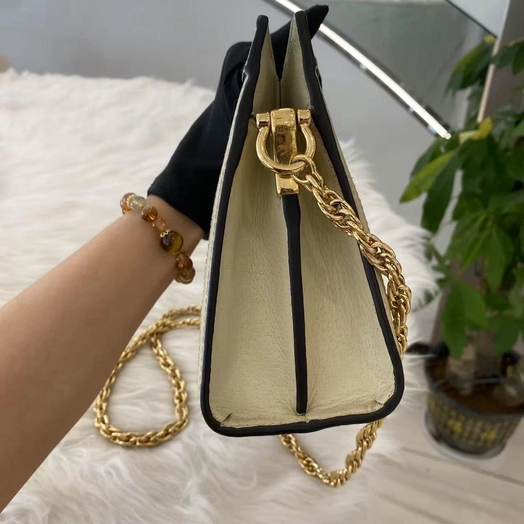 Gucci Op GG Marmont Small Chain Shoulder Bag White Gold Classic Women