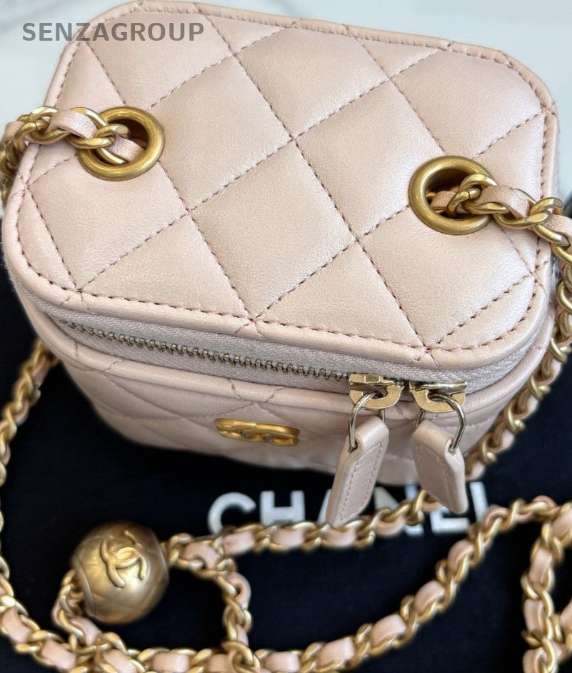 Chanel Mini Cosmetic Case Shoulder Crossbody Bag Women Light Pink