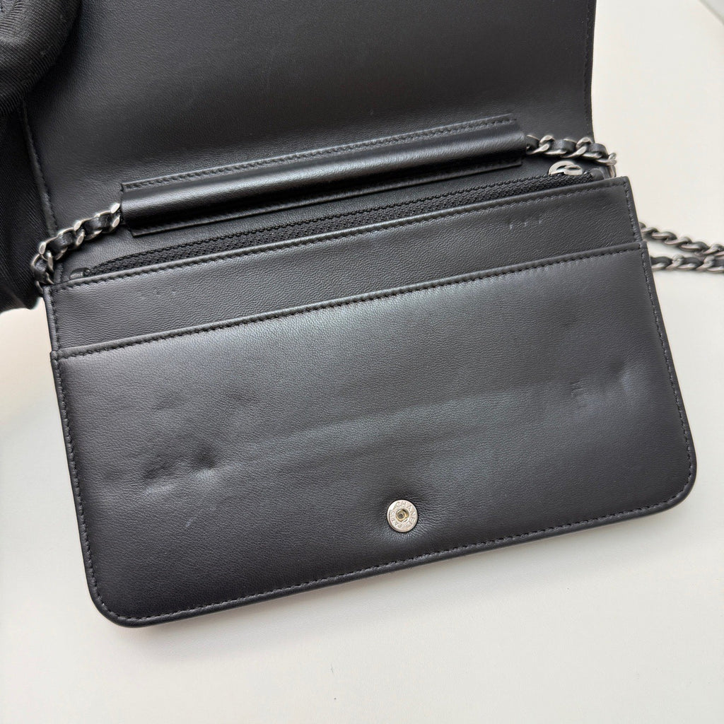 CHANEL Woc Lambskin Chain Shoulder bag Black Silver Women Crossbody