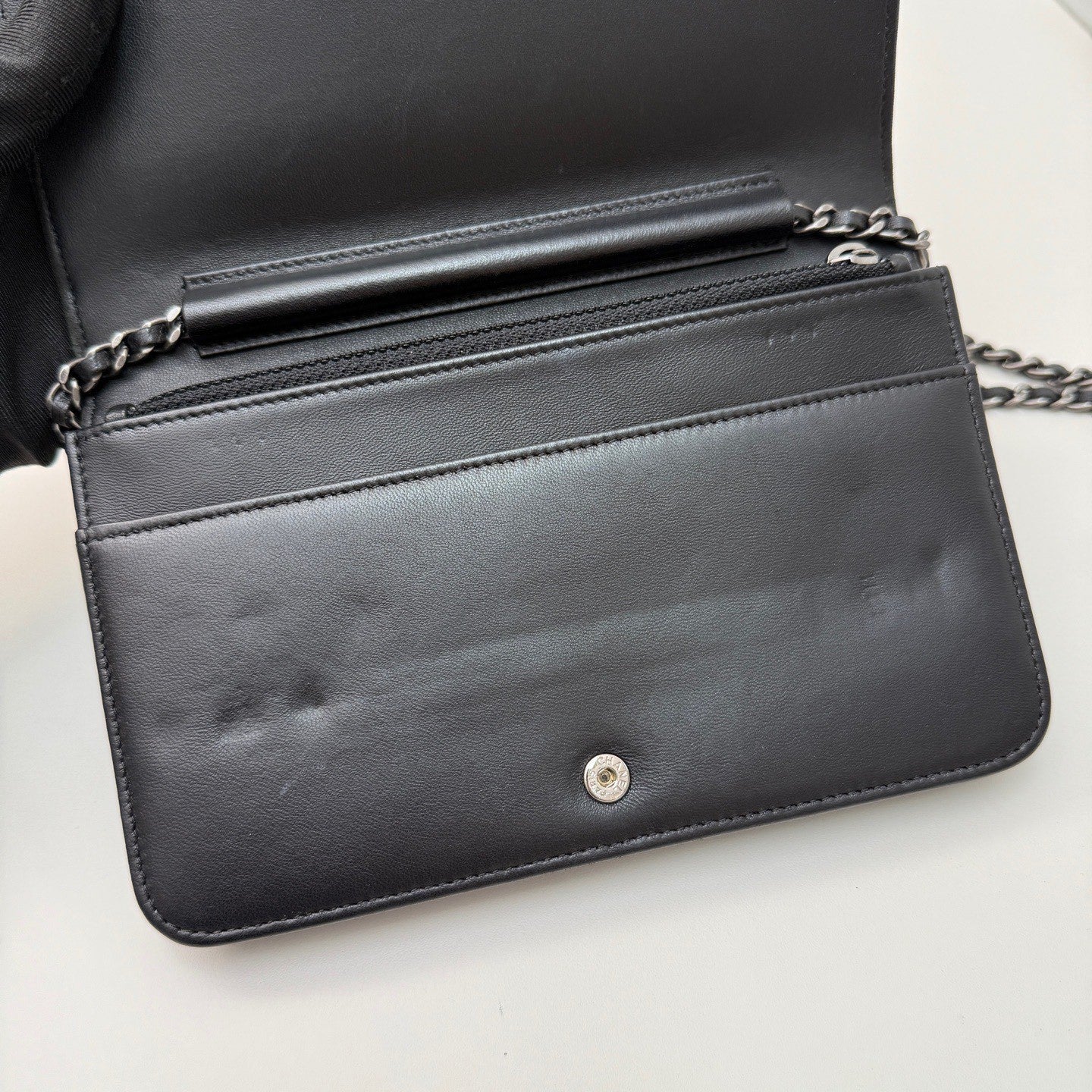 CHANEL Woc Lambskin Chain Shoulder bag Black Silver Women Crossbody