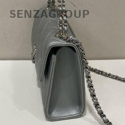 Chanel Kelly Silver Gray Quilted Chain Crossbody Shoulder Bag