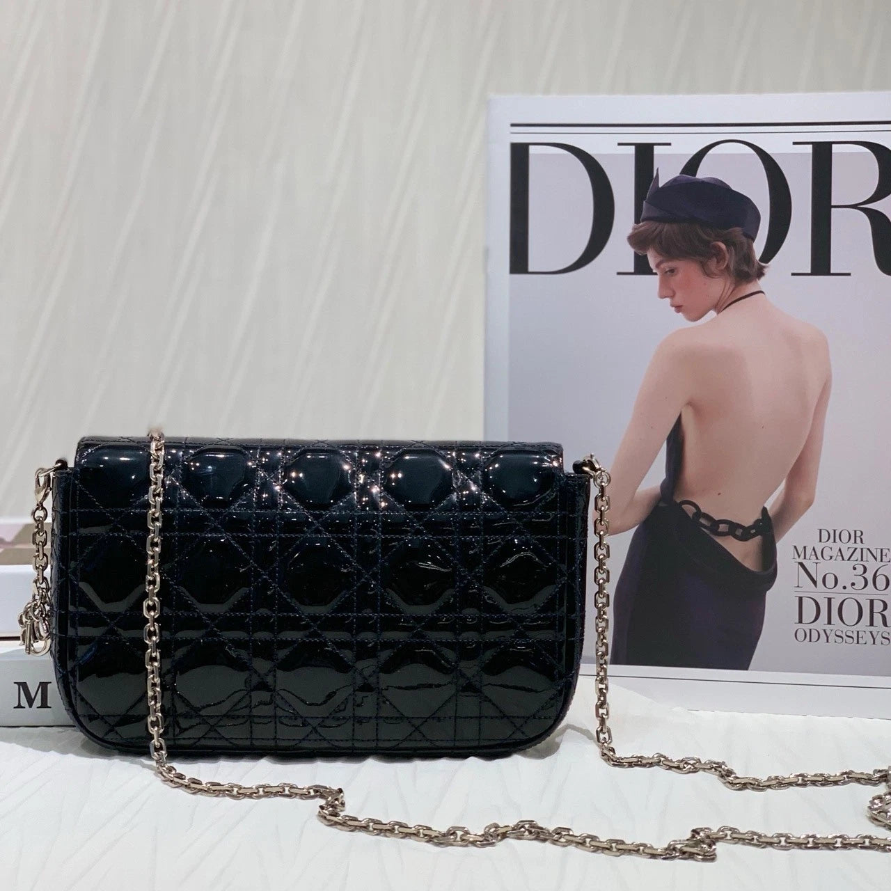 Dior Miss Dior Black Patent Chain Shoulder Crossbody For Women