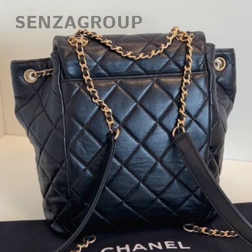 Chanel 24P Chain Backpack  Black Gold Diamond Used Women Classic